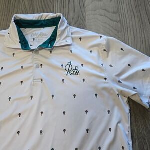 Old Row Golf Mens XL Performance Polo Shirt White Skull Hard Hat Print Logo
